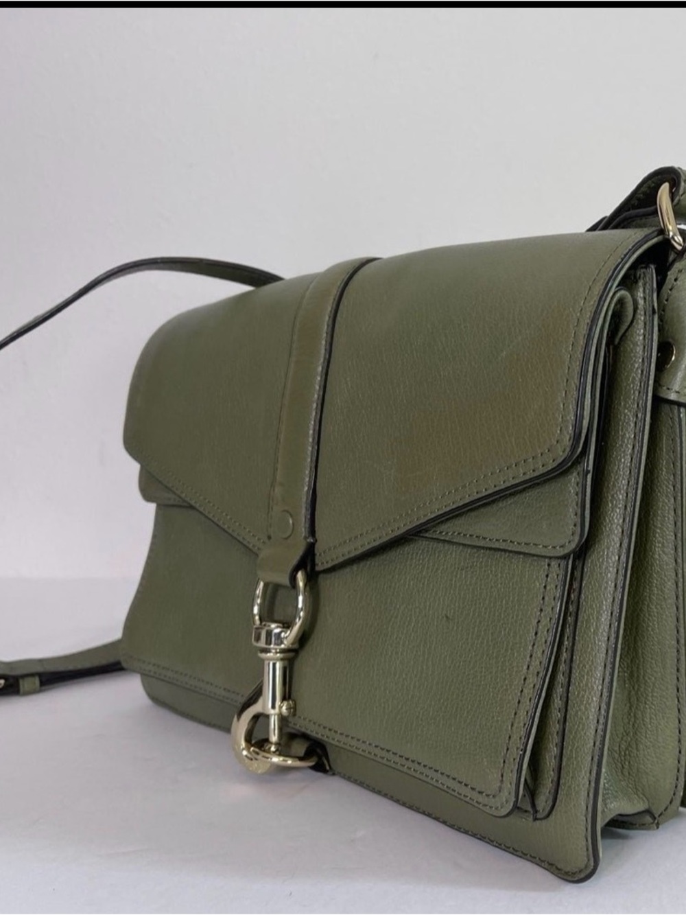 Olive Green Leather Shoulder Bag - Picture 2 of 9